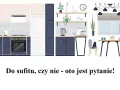 Nowoczesna kuchnia z ciemnogranatowymi i beżowymi szafkami. Zastanawiasz się nad wymiarami szafek kuchennych?