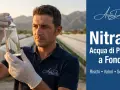 Uomo con guanti esamina campione d'acqua. Titolo: "Nitrati: Acqua di Pozzo a Fondi. Rischi, Valori, Soluzioni". Scopri cosa sono i nitriti nell'acqua.