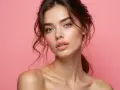 Delikatny, naturalny makijaż typu clean girl podkreśla subtelne piękno kobiety.