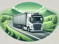 Biała ciężarówka z naczepą jedzie krętą drogą przez zielone wzgórza. To transport, który może przewieźć nawet odpady.