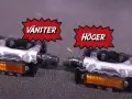 Två cykelpedaler, vänster och höger, redo att byta.