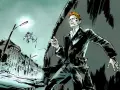 David Bowie, Ziggy Stardust, raucht eine Zigarette, während ein Astronaut im Himmel schwebt. Eine surreale Szene, die an seine Drogen-Ära erinnert.