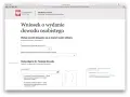 Formularz wniosku o wydanie dowodu osobistego. Wybierz powód, urząd odbioru i dodaj zdjęcie.
