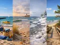 Cztery pory roku na zachodnim wybrzeżu Bałtyku: od letniego relaksu na plaży po zimowe krajobrazy z lodem i śniegiem.