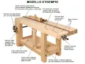 Banco da falegname robusto, ideale per lavorare il legno con precisione. Dotato di morse, fori per cani e piano diviso.