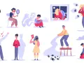 Ilustracje przedstawiające różne stany emocjonalne i lęki, takie jak złamane serce, strach, samotność i fobie.