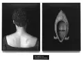 Lorna Simpson, dos portraits en noir et blanc : la nuque d'une femme et un masque africain.