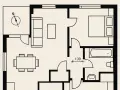 Planimetria di un appartamento: soggiorno con divano e tavolo, camera da letto, bagno e balcone. Utile per capire come fare una planimetria.