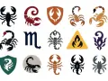 Kolekcja symboli skorpionów i znaku zodiaku Skorpiona, idealna dla osób urodzonych 28 października.