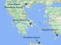 Główne lotniska w Grecji: Macedonia Airport, Athens Airport, Diagoras Airport i Heraklion Airport.