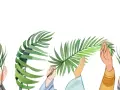 Hände halten Palmwedel hoch, ein Zeichen für Palmsonntag 2026.