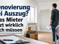 Renovierung bei Auszug: Mann mit Farbrolle und Umzugskartons. Schlüssel und Vertrag liegen bereit.