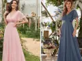 Dos vestidos largos de fiesta, uno rosa y otro azul, perfectos para lucir elegante.