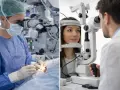 Optometrysta to specjalista od wzroku. Na zdjęciu widzimy go podczas operacji oka i badania wzroku pacjentki.
