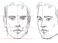 Dessin visage garçon, étude des proportions faciales avec lignes directrices et mesures.