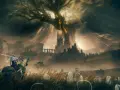 Un caballero en montura avanza por un campo de tumbas hacia un castillo sombrío bajo un árbol retorcido. El mundo de Elden Ring: Shadow of the Erdtree se revela.