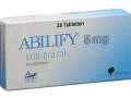 Opakowanie leku Abilify 5 mg zawierające aripiprazol, 28 tabletek do przyjmowania.