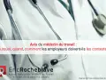 Un médecin du travail examine un patient. Le texte indique "Avis du médecin du travail : Pourquoi, quand, comment les employeurs doivent-ils les contester ?", abordant le refus d'inaptitude.