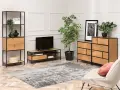 Nowoczesny salon z regałem, komodą i szafką RTV. Ten zestaw mebli loft to idealne rozwiązanie dla miłośników industrialnego stylu.