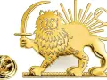 Złoty lew z mieczem i promieniami słońca, symbol historycznej perskiej flagi.