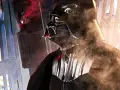 Darth Vader, w otoczeniu dymu i czerwonych świateł, wygląda jakby rzucał **Vader the ultimate incantation**.