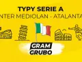 Typy Serie A: Inter Mediolan - Atalanta. Grafika z ikonami włoskich zabytków i piłkarzem.