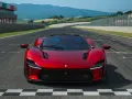 Czerwone Ferrari Daytona SP3 na linii startu toru wyścigowego, gotowe do przekroczenia mety.