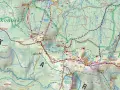 Mapa turystyczna Karkonoszy, części gór Europy, z zaznaczonymi szlakami, schroniskami i szczytami.