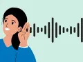 Une femme écoute attentivement un graphique d'ondes sonores, symbolisant la pollution sonore.