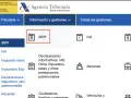 Página de la Agencia Tributaria con opciones como IRPF, IVA, Impuesto sobre Sociedades. El modelo 100 AEAT se gestiona aquí.