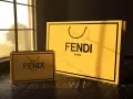 Due borse Fendi Roma, una grande e una piccola, illuminate dalla luce del sole che filtra da una finestra.