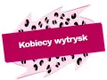 Różowy kształt w panterkę z napisem "Kobiecy wytrysk" na fuksjowej wstędze.