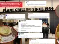 Porównanie obiad z Burger King vs restauracji. Na ekranie numery zamówień, a obok opinie o długim czekaniu i zimnym jedzeniu.