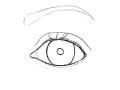 Un croquis au crayon d'un œil ouvert, avec un sourcil arqué au-dessus.