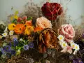 Un ramo de flores secas y artificiales, con tonos ocres, rosas, naranjas y morados. Una guía visual sobre como preservar flores para un recuerdo eterno.
