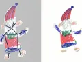 Dessin d'animation : un personnage enfantin avec un squelette numérique superposé, prêt à bouger.