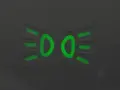 Zielony symbol świateł mijania na ciemnym tle.