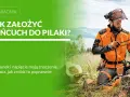 Instrukcja: jak założyć łańcuch do piły. Drwal w pomarańczowej kurtce trzyma łańcuch, gotowy do montażu.