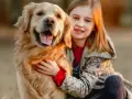 Uśmiechnięta dziewczynka tuli swojego złotego retrievera. Zastanawiasz się, ile kosztuje golden retriever?