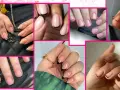 Collezione di unghie french particolare unghie gel: french con punte dorate, nere, rosa e glitter. Eleganza e stile.