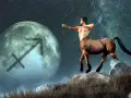 Centaur z łukiem celuje w księżyc z symbolem Strzelca. Jego ascendent w strzelcu jest gotowy do lotu.