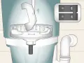 Illustration showing a tool being inserted into a garbage disposal to help unclog it. A switch with "ON" is visible.