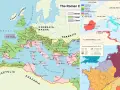 Mapa del Imperio Romano mostrando sus etapas de expansión y control territorial.