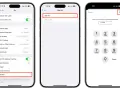 Three iPhone screens showing steps to disable SIM PIN: cellular settings, SIM PIN toggle, and PIN entry.