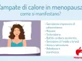 Donna a letto con sudorazione e rossore, sintomi delle vampate di calore in menopausa: calore intenso, battito accelerato, brividi, ansia, stanchezza.