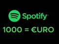 Spotify-Logo mit der Aussage "1000 = €URO". Ein Hinweis auf die Einnahmen pro 1000 Spotify streams.