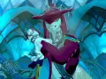 Sidon, el príncipe Zora, sonríe con confianza en la región de los Zora, con su armadura brillante y el fondo azul cristalino.