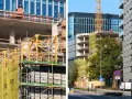 Budowa nowych bloków mieszkalnych we Wrocławiu. Widać rusztowania, dźwig i betonowe konstrukcje. Ceny mieszkań wrocław mogą być wysokie.