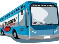 Bus bleu du Rugby Club Ovale, prêt pour le transport des joueurs. Autorisation de transport club sportif validée !