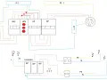Schemat instalacji elektrycznej zasilanej z sieci 3 fazy. Widoczne liczniki, bezpieczniki, gniazdka i oświetlenie.